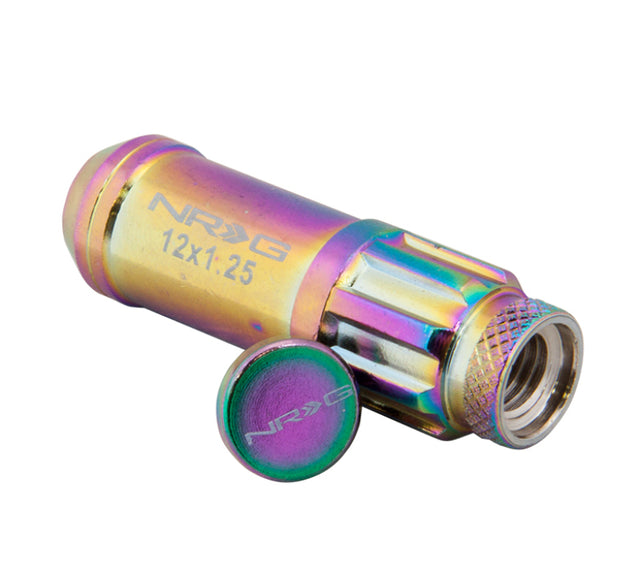 NRG 700 Series M12 X 1.5 Steel Lug Nut w/Dust Cap Cover Set 21 Pc w/Locks & Lock Socket - Neochrome.