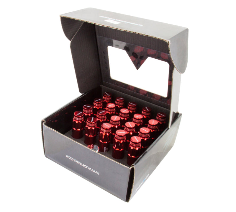 NRG 700 Series M12 X 1.5 Steel Lug Nut w/Dust Cap Cover Set 21 Pc w/Locks & Lock Socket - Red.