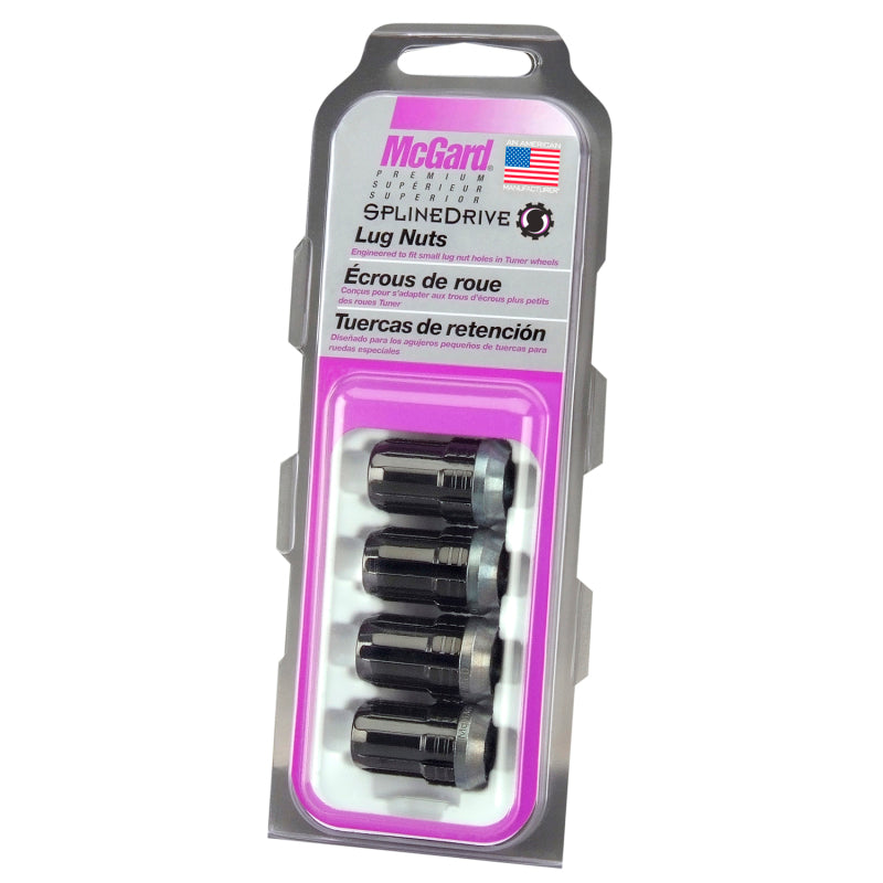 McGard SplineDrive Lug Nut (Cone Seat) M12X1.5 / 1.24in. Length (4-Pack) - Black (Req. Tool).