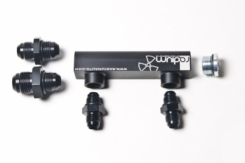 Radium Engineering Universal 4-Port Manifold - Black W/ Logo.