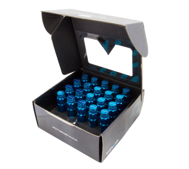 NRG 700 Series M12 X 1.5 Steel Lug Nut w/Dust Cap Cover Set 21 Pc w/Locks & Lock Socket - Blue.