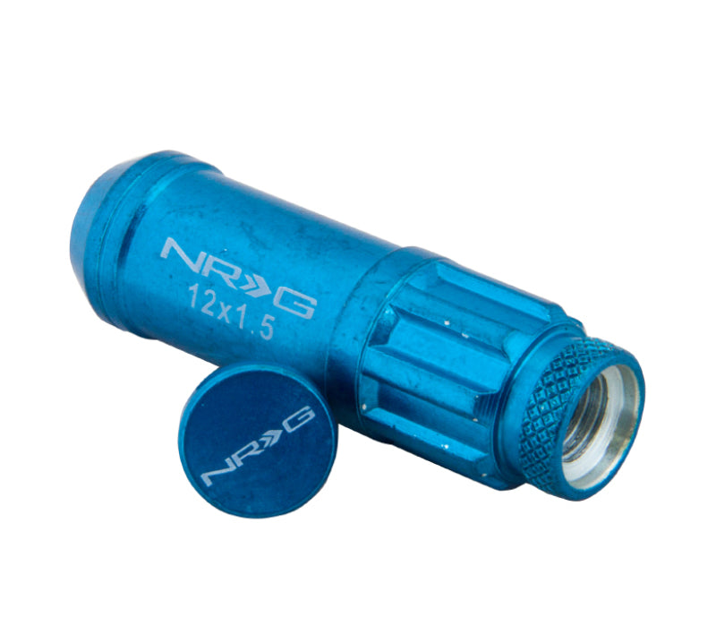 NRG 700 Series M12 X 1.5 Steel Lug Nut w/Dust Cap Cover Set 21 Pc w/Locks & Lock Socket - Blue.