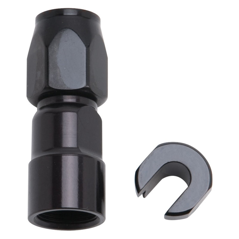 Russell Performance 3/8in SAE Quick Disc Female to -6 Hose Black Straight Hose End.