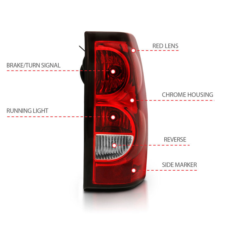 ANZO 2004-2007 Chevy Silverado Taillight Red/Clear Lens w/Black Trim (OE Replacement).