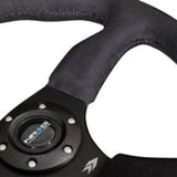 NRG Reinforced Steering Wheel (350mm / 2.5in. Deep)Blk Alcantara Comfort Grip w/4mm Matte Blk Spokes.