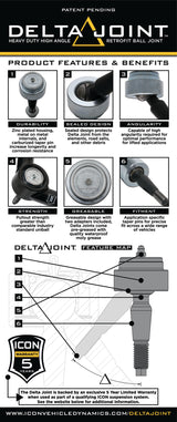 ICON 2007+ Toyota FJ / 2003+ Toyota 4Runner Tubular Upper Control Arm Delta Joint Kit.